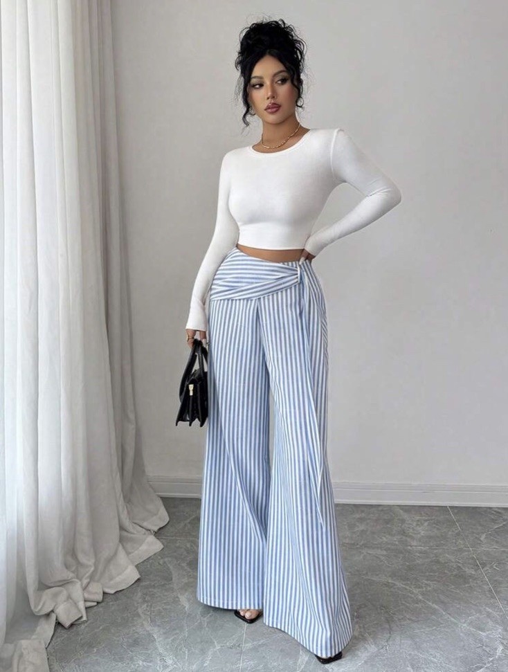 Shein Wide-Leg Striped Wrap Pants - Women's Size L - photo 5