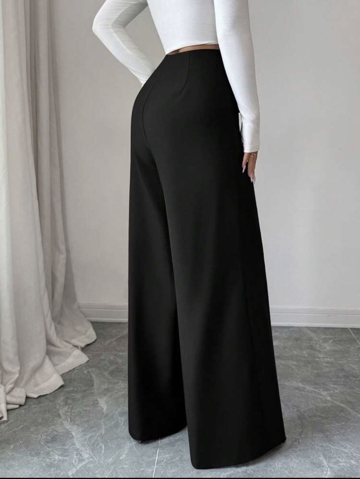 SKIMS Wide-Leg Black Satin Wrap Pants High Rise Comfort 31" Inse