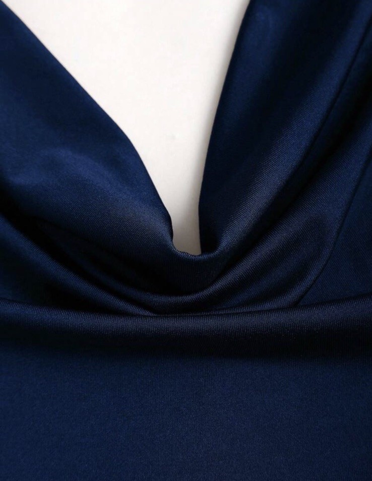 Shein Navy Blue Halter Cropped Cowl Neck Flower Accent Top L - photo 4