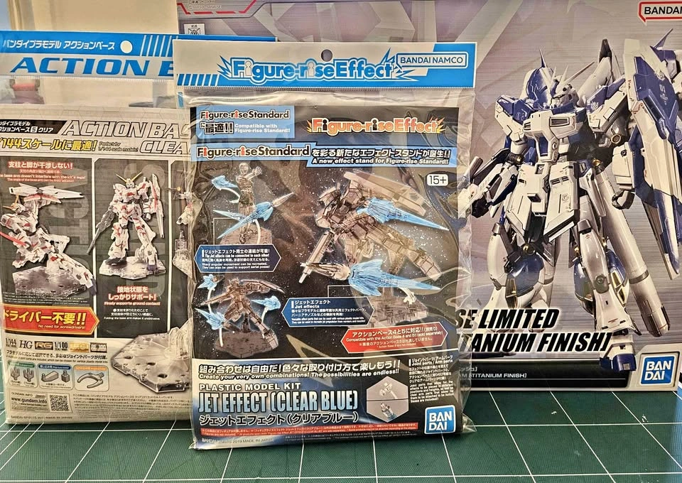 Limited edition RG Hi-Nu Gundam (Titanium finish) + Action base