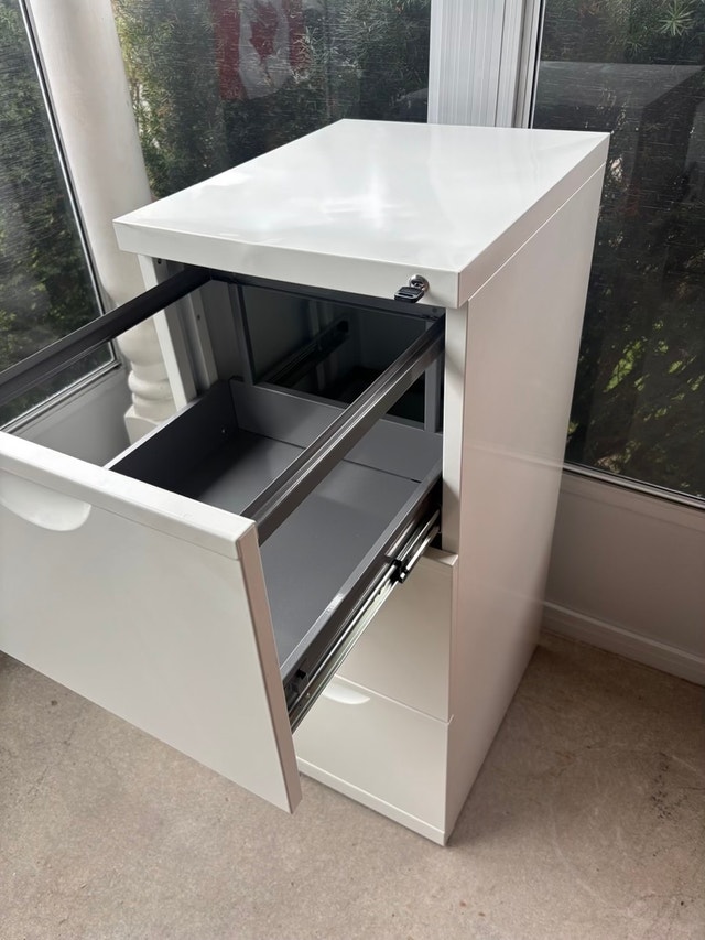White Metal 3-Tier Filing Cabinet with Lockable Drawer - photo 2