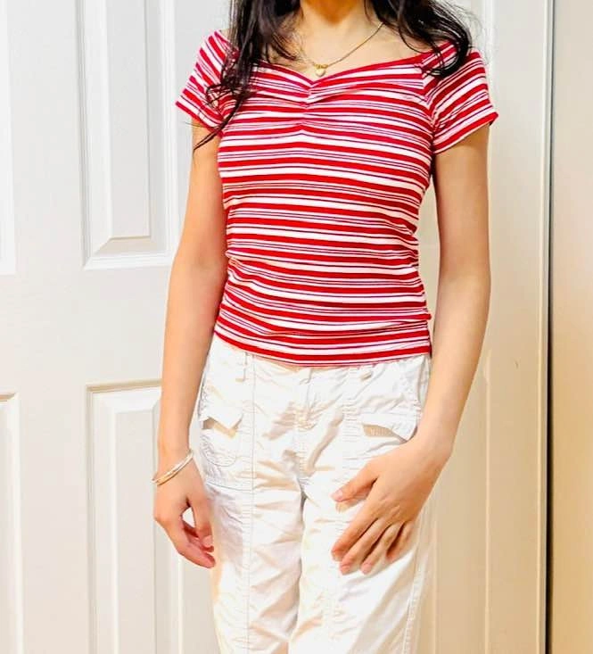 Red and White Striped Short Sleeve Top from H&M