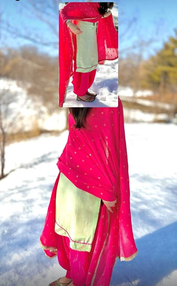 Pink and Light Green Punjabi Salwar Kameez Suit