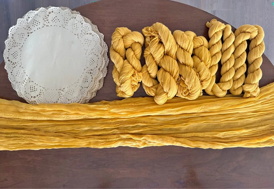 Mustard Yellow Cheesecloth Table Runners & Paper Doilies