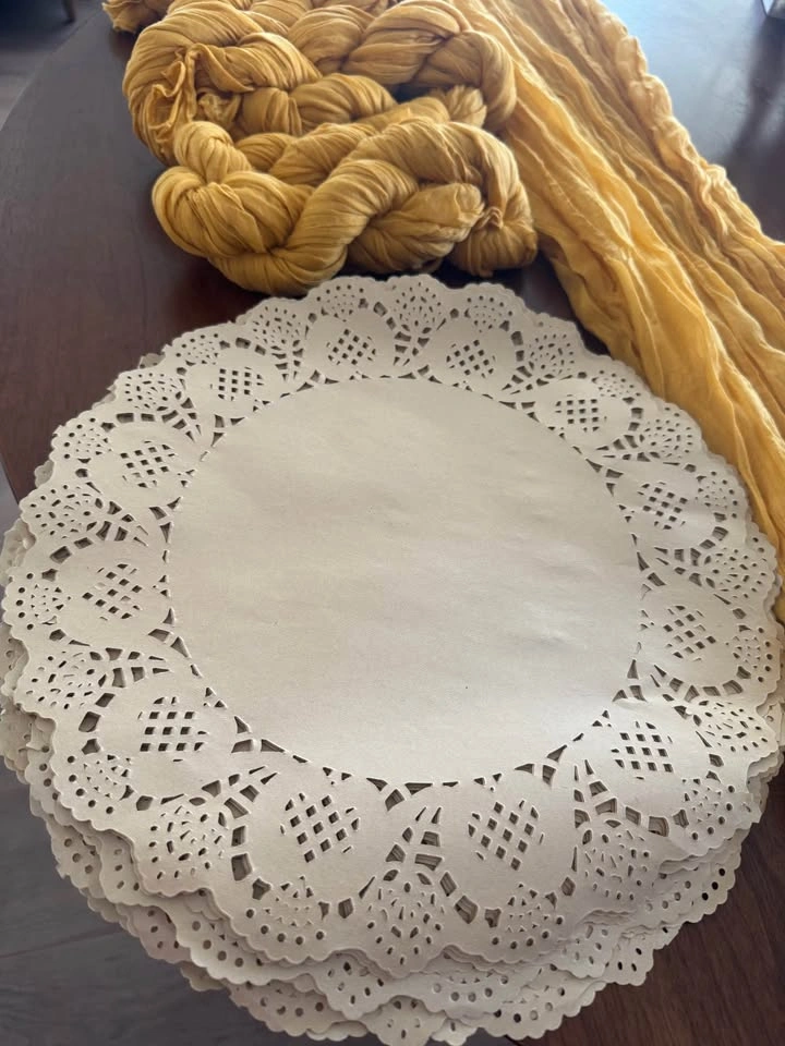 Mustard Yellow Cheesecloth Table Runners & Paper Doilies - photo 2