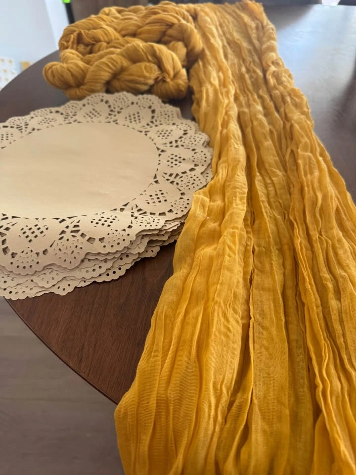 Mustard Yellow Cheesecloth Table Runners & Paper Doilies - photo 3