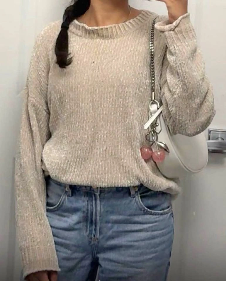 Beige Textured Knit Sweater