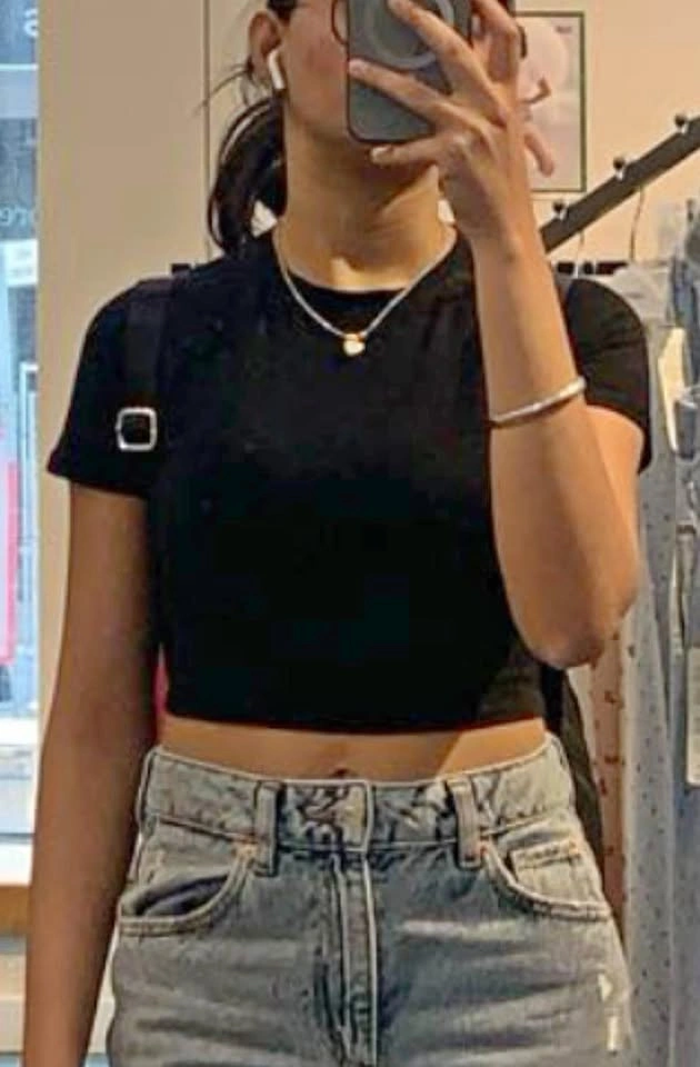 Black Short Sleeve Crop Top from H&M