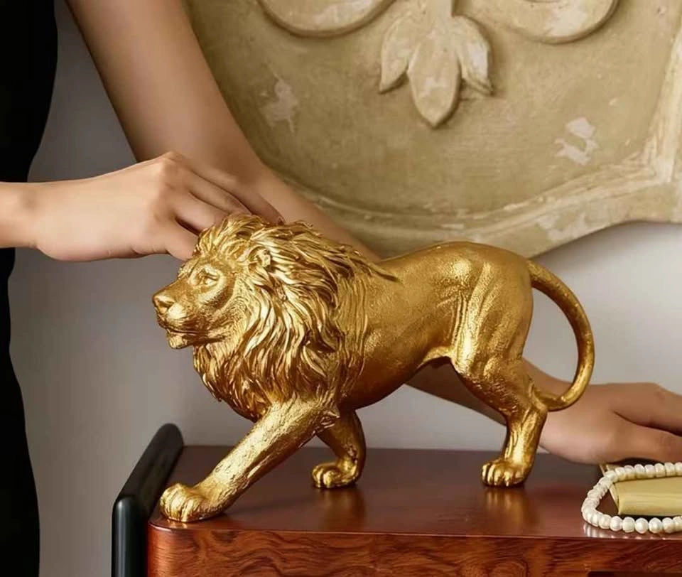 Vintage Style Resin Golden Lion Statue - photo 2