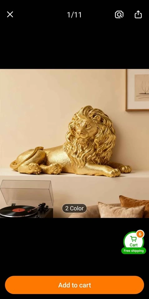 Vintage Style Resin Golden Lion Statue - photo 5