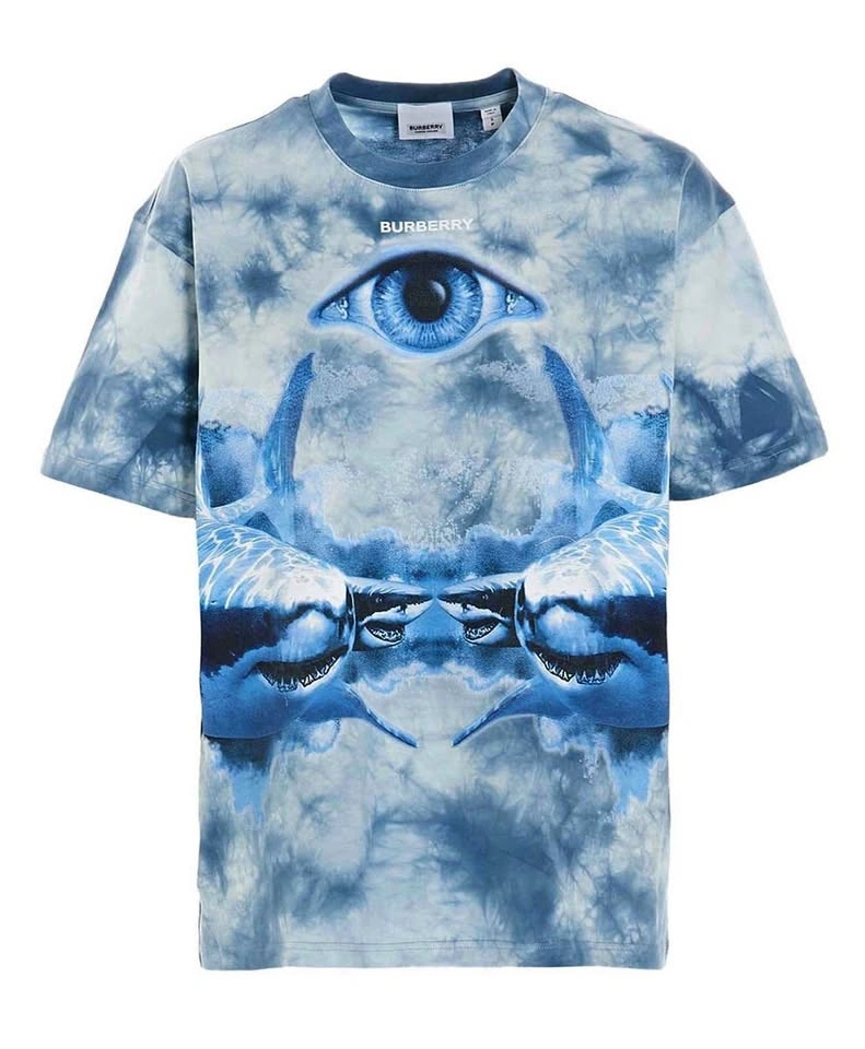 BURBERRY Shark Printed T-Shirt - Light Blue - Medium (Authentic)