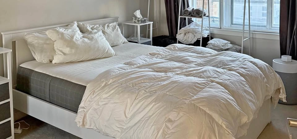 Queen Size Bed Frame + Mattress - Modern White Frame
