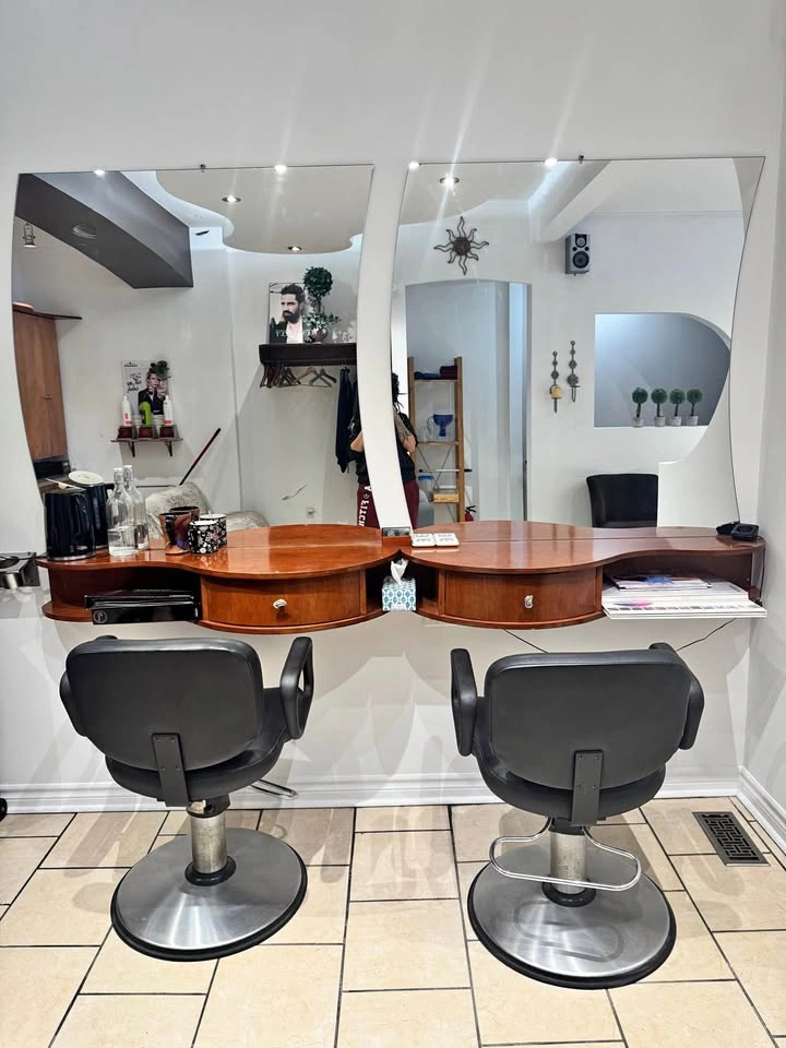 Salon Station/Vanity with Wood Vanity and Mirror