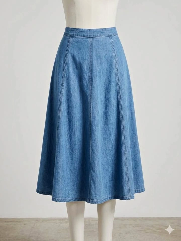 Light Wash Denim Midi Skirt Small