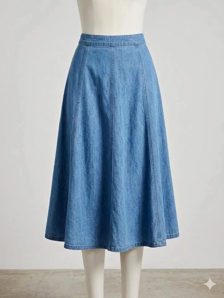 Light Wash Denim Midi Skirt Small
