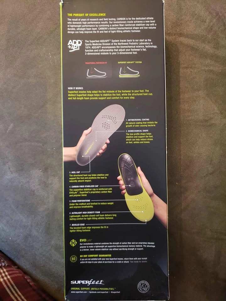 NEW Superfeet Carbon Insoles Size B - photo 3