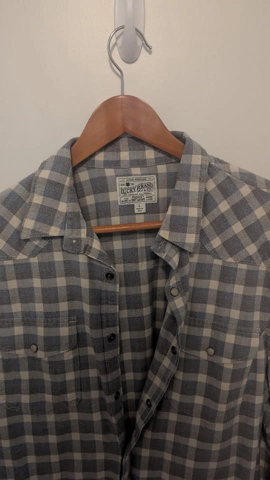 Men's Large Lucky Brand Flannel Shirt Plaid - photo 2