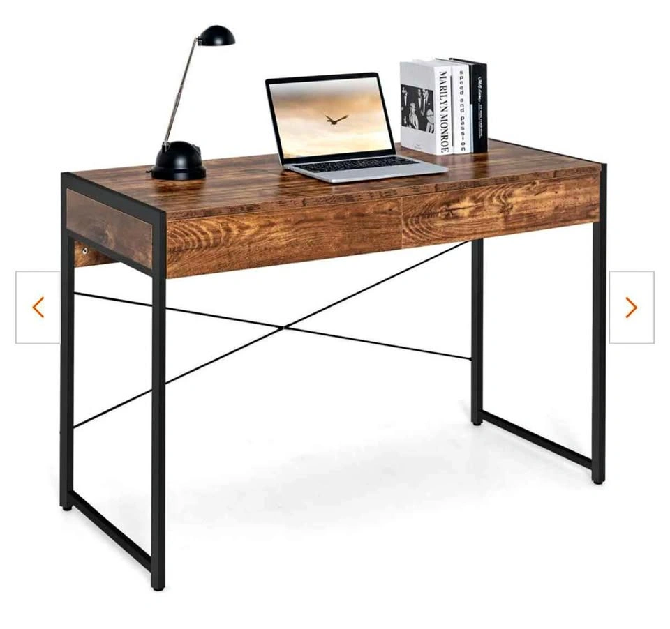 Modern 2-Drawer Computer Desk, Rustic Brown