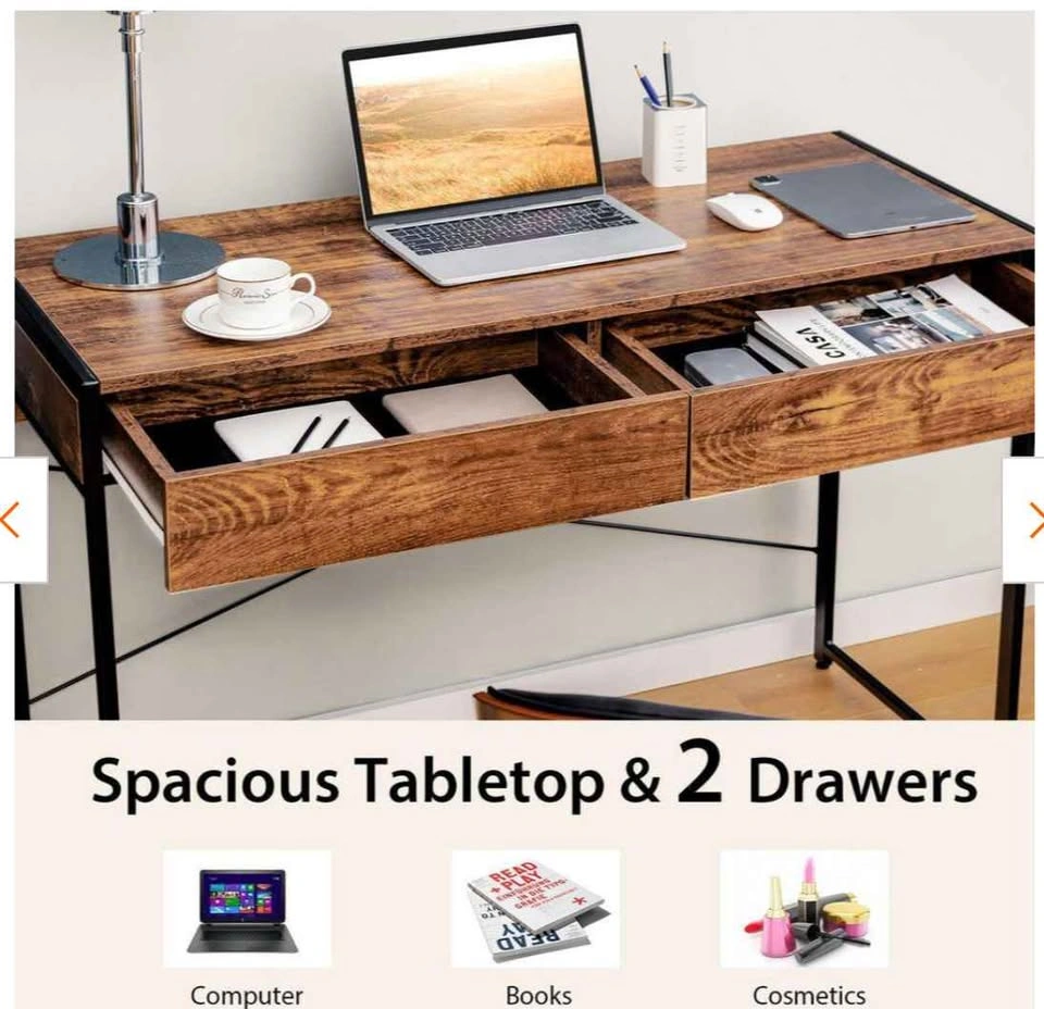 Modern 2-Drawer Computer Desk, Rustic Brown - photo 2