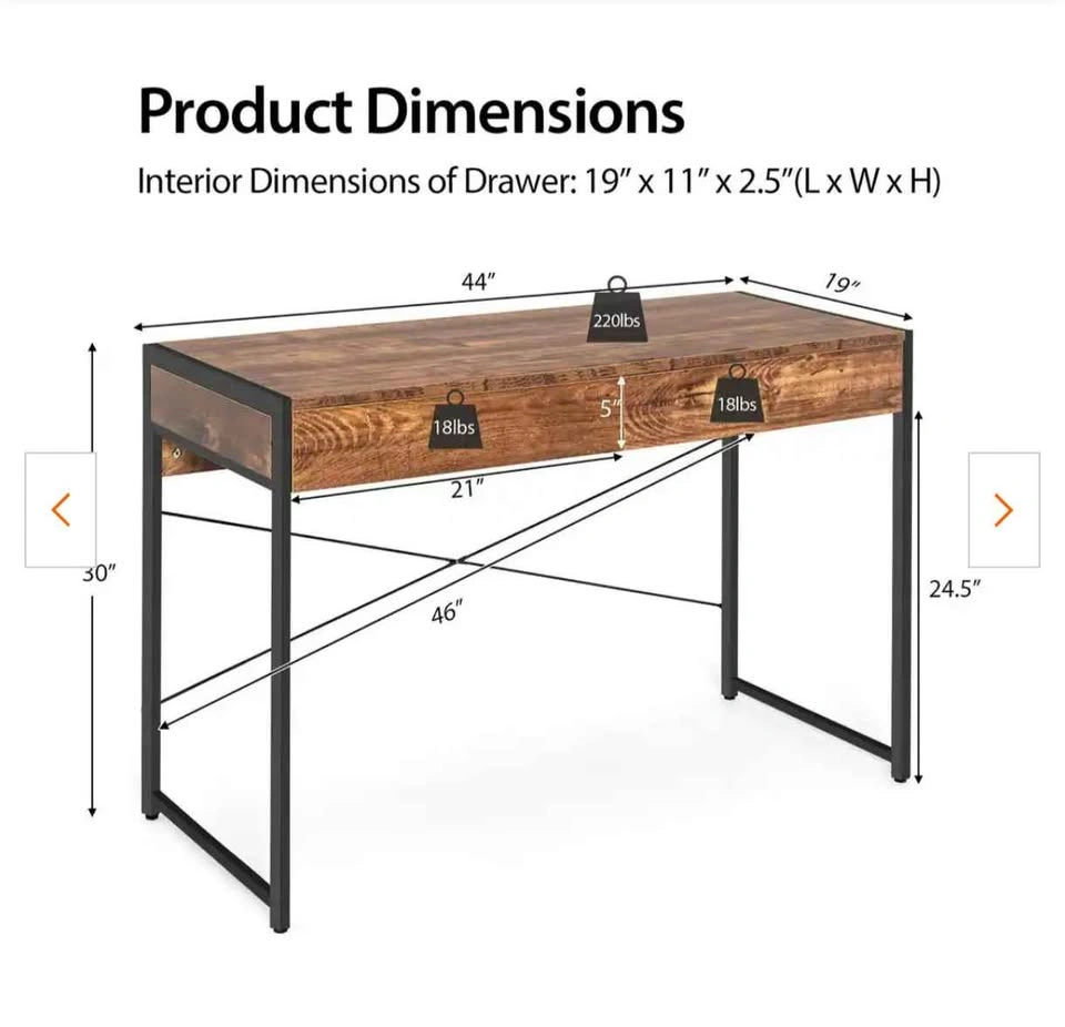 Modern 2-Drawer Computer Desk, Rustic Brown - photo 3