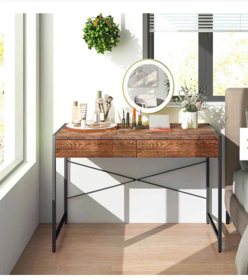 Modern 2-Drawer Computer Desk, Rustic Brown - photo 4