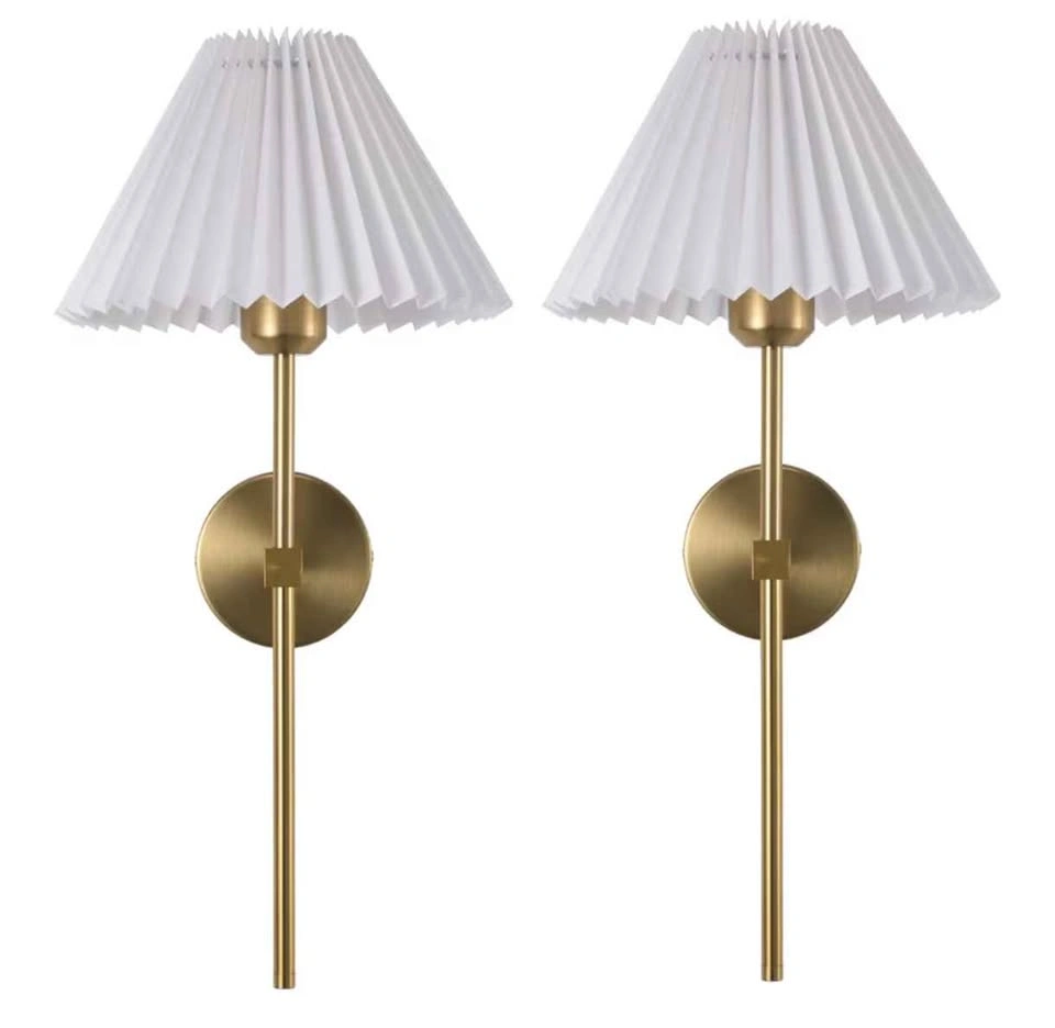 Wall Sconces with White Fabric Lampshade, Gold, Set of 2 - photo 2