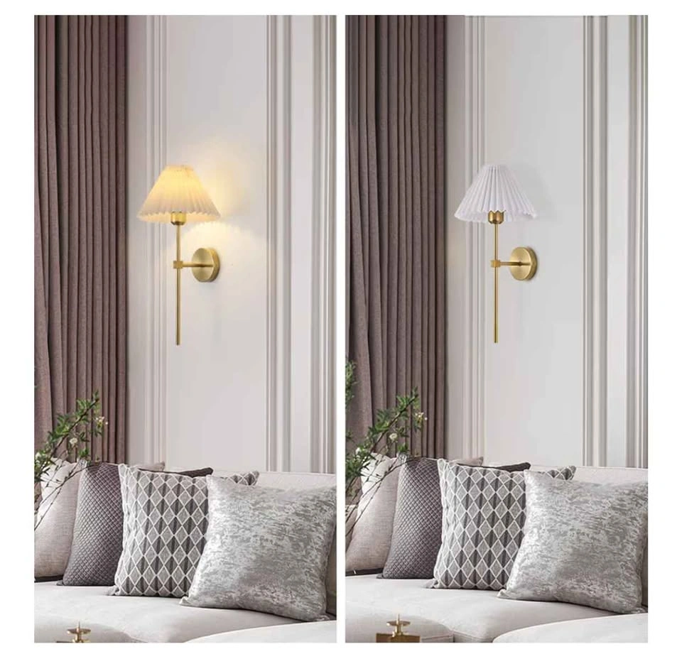 Wall Sconces with White Fabric Lampshade, Gold, Set of 2 - photo 4