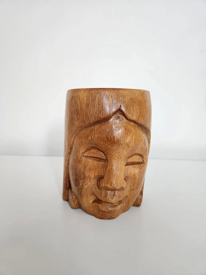 Vintage Handcarved Tiki "Welcoming Lady" Mug