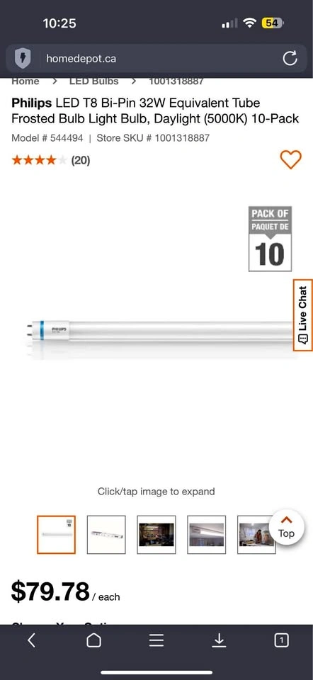 16 Philips LED T8 Bi-Pin Daylight Bulbs