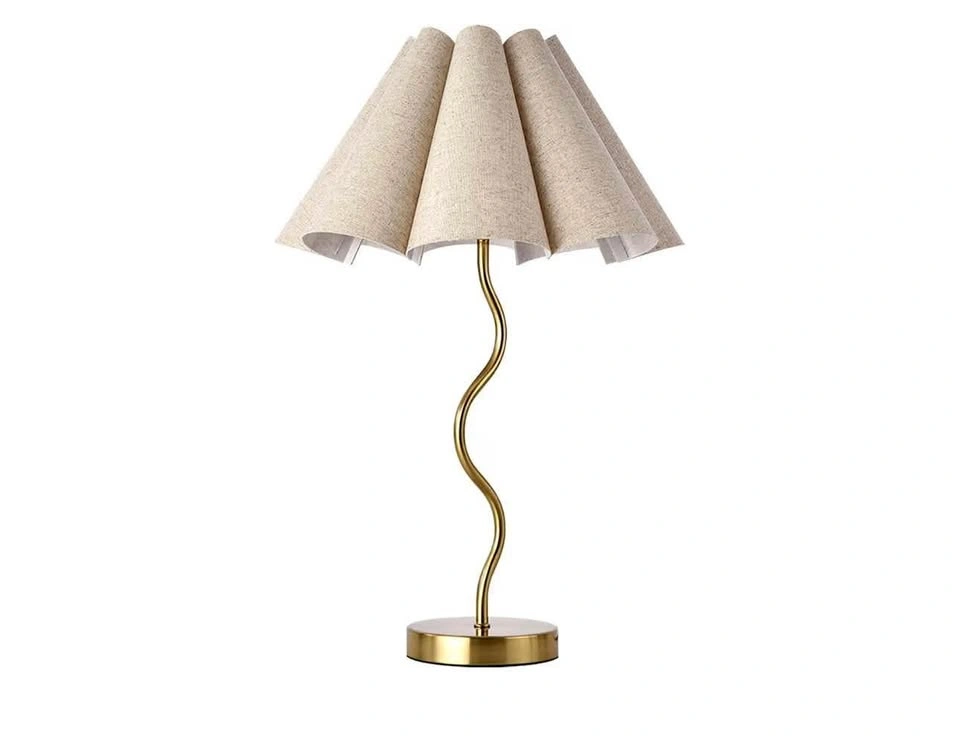 KUNJOULAM Modern Table Lamp - 22" Beige Linen Shade