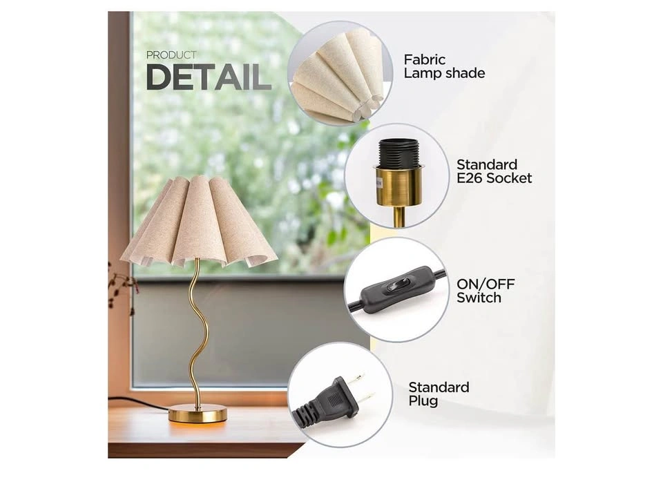 KUNJOULAM Modern Table Lamp - 22" Beige Linen Shade - photo 2