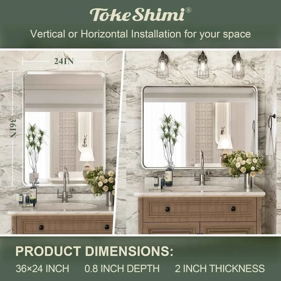 TokeShimi 24 x 36 Inch Brushed Silver Bathroom Mirror image indicator(3)