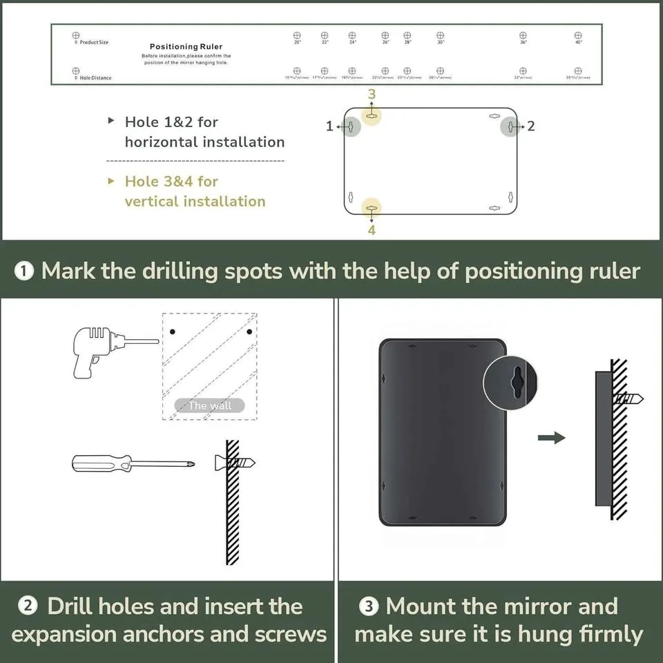 TokeShimi 24 x 36 Inch Brushed Silver Bathroom Mirror image indicator(8)