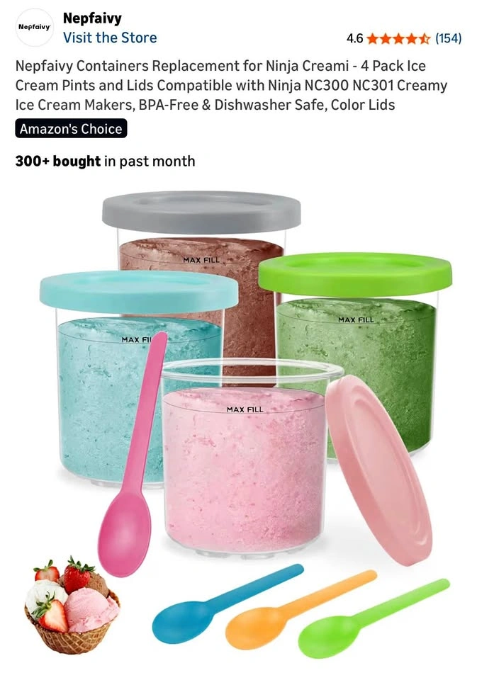 4 Pack Ninja Creami Ice Cream Pints with Lids