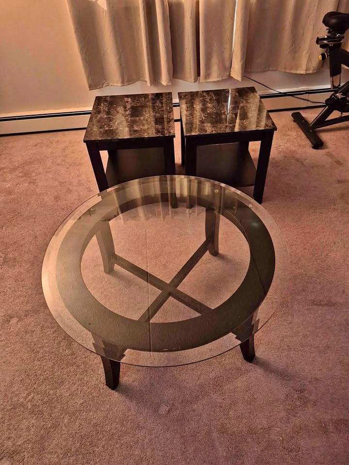 Studded Glass Top Coffee Table + Matching Side Table