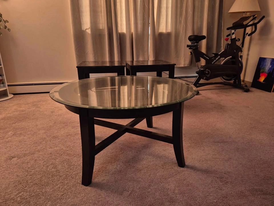 Studded Glass Top Coffee Table + Matching Side Table - photo 2