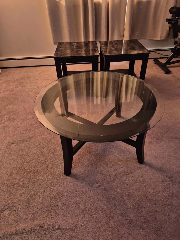 Studded Glass Top Coffee Table + Matching Side Table - photo 3