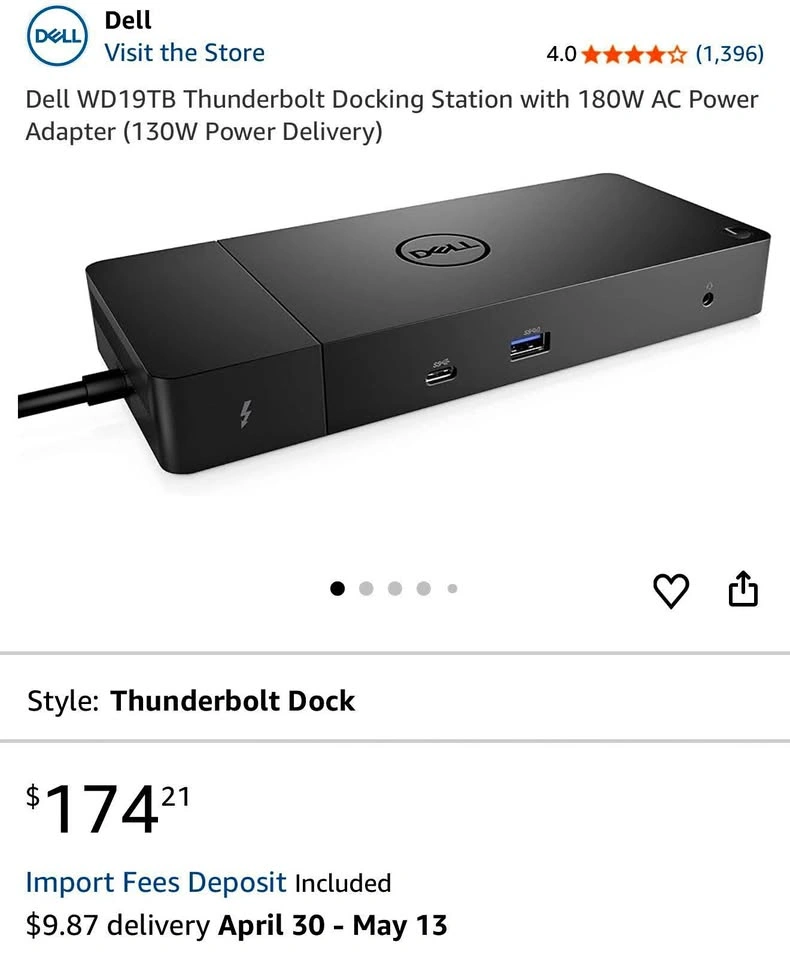DELL THUNDERBOLT DOCK - WD19TB in Box