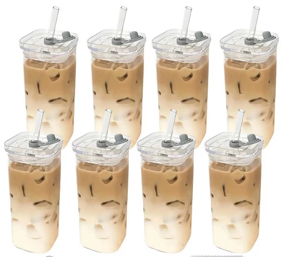 15-Piece Square Glass Cup Set w/ Lids & Straws - photo 5