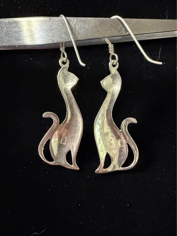 Sterling Silver 925 Siamese Cat Earrings - photo 4