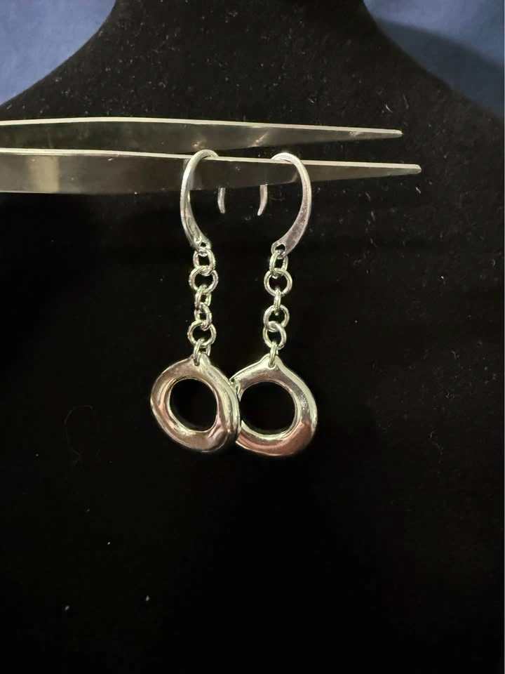 New 925 Sterling Silver Open Circle Drop Earrings - photo 3