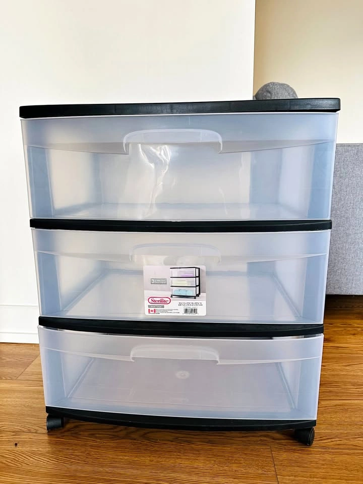 Sterilite 3-Drawer Wide Rolling Cart - Black/Clear