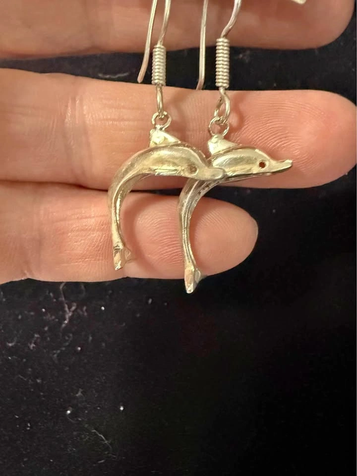 Sterling Silver Dolphin Dangle Earrings