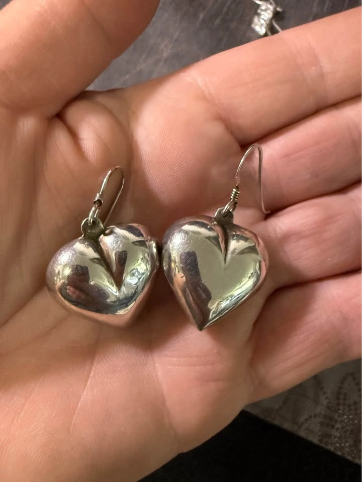 Puffed Heart Sterling Silver Dangle Earrings - photo 2