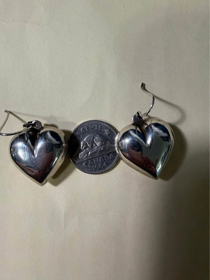 Puffed Heart Sterling Silver Dangle Earrings - photo 3