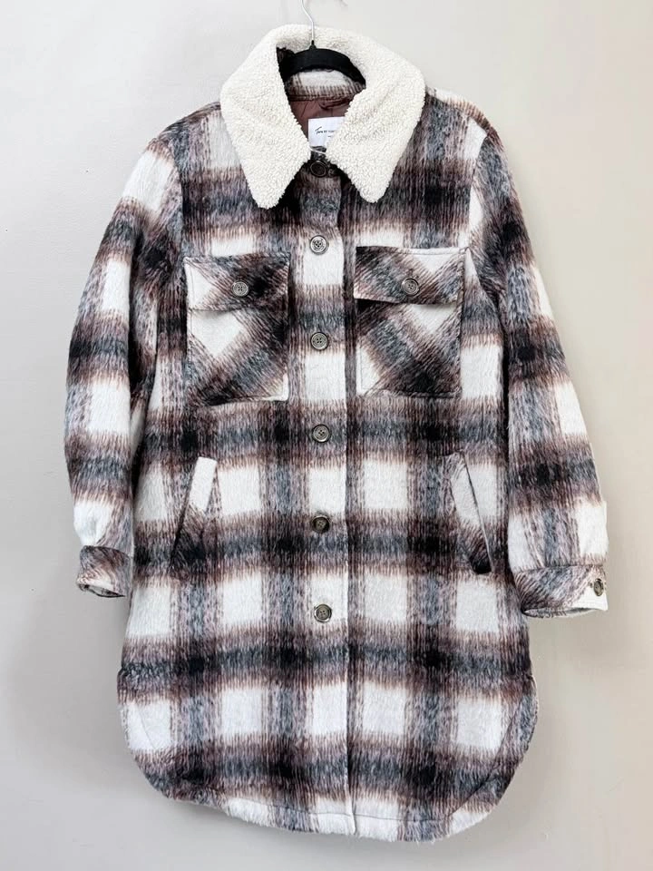 Vince Camuto Plaid Sherpa Collar Shacket Medium - photo 3
