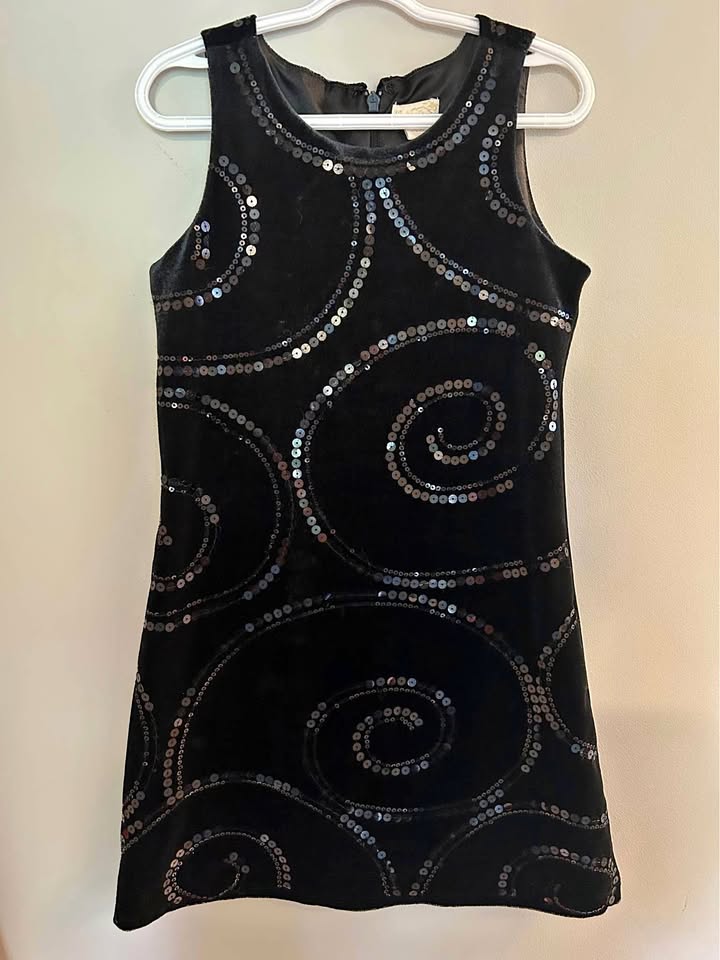 ELEGANT GIRLS SIZE 6X/7 DRESS - BLACK VELVET w/ SEQUINS