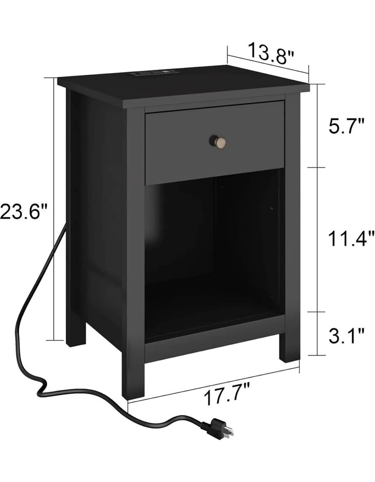 Black Nightstand Set of 2 with Charging Station - photo 2