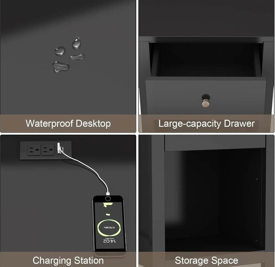 Black Nightstand Set of 2 with Charging Station - photo 5