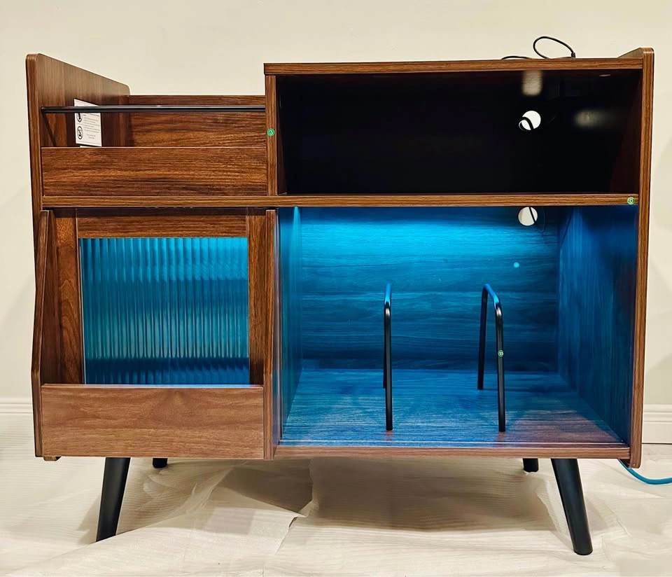 Large Record Player Stand with Sliding Door, LED Light & Power O - photo 2